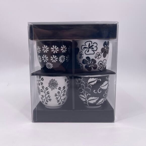 Pier 1 Imports AKINA Tea Pot Four Cup Set Porcelain Black White Pattern NEW - Picture 4 of 10